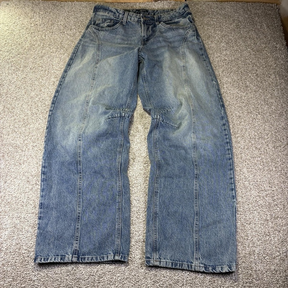 Wild Fable Mid Rise Barrel Jeans Womens 8 Blue Medium Wash Wide Leg Denim